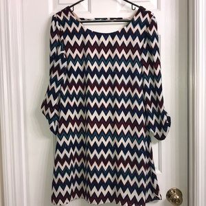 Speechless Chevron Print Dress Roll Cuff Sleeves